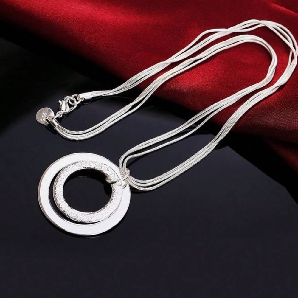 Silver Plated Multi Strand Double Circle Pendant … - image 2
